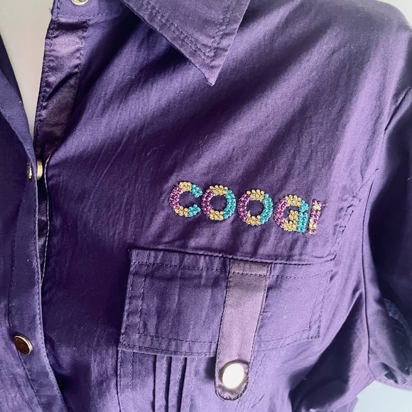 Coogi Purple Snap Front Rhinestone Embellished Belted Shirt Dress sz 1X NEW - Picture 2 of 12